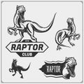 Raptor dinosaur mascot. Raptor emblems and logos for sport-club. Print design for t-shirt. Royalty Free Stock Photo