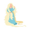 Rapunzel with Long Blonde Hair as Fabulous Medieval Character from Fairytale Vector Illustration