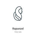 Rapunzel outline vector icon. Thin line black rapunzel icon, flat vector simple element illustration from editable fairy tale