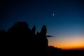 Rarau Mountain at blue hour with new moon , Pietrele Doamnei peek Royalty Free Stock Photo