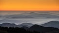 Rarau mountain , sunrise landscape in Romania with mist and mountains