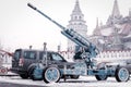 Rare anti-aircraft guns 52-K model of the 39th year with a caliber of 85 mm, Gzhel painted