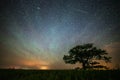 Rare but beautiful Phenomenon green Airglow  and Perseid meteor Royalty Free Stock Photo