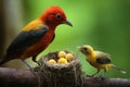 rare bird feeding its newly hatched chicks