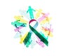 Rare Disease Day Background. Colorful awareness ribbon with group of people with rare diseases.