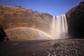 A rare double rainbow on the flying spray of Skogafoss waterfall in Iceland Royalty Free Stock Photo