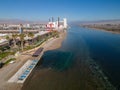 Laughlin, Nevada, a rare fog lifting, aerial view Royalty Free Stock Photo