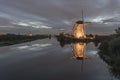 Rare illuminated windmill at kinderdjik Royalty Free Stock Photo