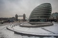 City Hall in the snow, London, UK