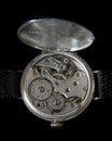 Rare Rolex vintage trench wristwatch movement on black background Royalty Free Stock Photo