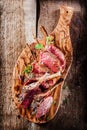 Rare Seasoned Lamb Chops on Wooden Cutting Board Royalty Free Stock Photo