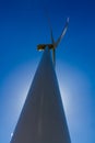 Rare Shade Side Halo Straight-up Closeup Perspective of a Huge High Tech Industrial Wind Turbine Generating Clean Green Power