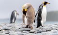 Light brown king penguins with melanism on South Georgia. A genetic mutation causes unusual brown plumage colouration.