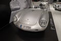 rare silver Porsche 550 Spyder on display museum, evolution sports cars, Classic cars and vintage vehicles, golden age automotive