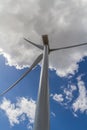 Rare Straight-up Closeup Perspective of a Huge High Tech Industrial Wind Turbine Generating Clean Green Power