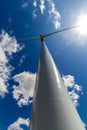 Rare Straight-up Closeup Perspective of a Huge High Tech Industrial Wind Turbine Generating Clean Green Power