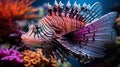 Rare striped fish species in ocean, marine inhabitants among the corals, Exotic Aquarium Royalty Free Stock Photo