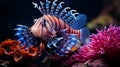 Rare striped fish species in the ocean , marine inhabitants among the corals, Exotic Aquarium Royalty Free Stock Photo