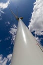 Rare Sunny Side Straight-up Closeup Perspective of a Huge High Tech Industrial Wind Turbine Generating Clean Green Power