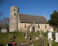 Rare thatch roof church with east anglia round flint stone tower on blue sky. St Edmund Church,Fritton, Great Yarmouth, Norfolk,UK Royalty Free Stock Photo