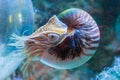 Rare tropical marine life portrait of a nautilus cephalopod a living shell fossil underwater sea animal Royalty Free Stock Photo