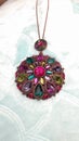 Rare & Unique Stunning Vintage Multicolored Gemstone Pendents Necklace