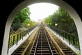 Rare urban rail transport is the funicular, the view from the bottom up on the rails