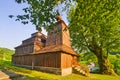 Wooden church of Saint Michael the Archangel in Prikra during summer sunset Royalty Free Stock Photo