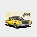 Rare yellow car, custom engine car, retro car vintage