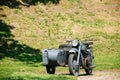 Rarity Three-Wheeled Motorcycle With Sidecar Of German Forces Of German Forces Of World War 2 Time Standing As An