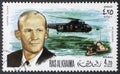 RAS AL KHAIMA - CIRCA 1969: Recovery of Edward Aldrin from Apollo 11 on August 15 1969, postage stamp of 1969