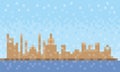 Ras al-Khaimah city skyline, pixel art background