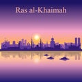 Ras al-Khaimah silhouette on sunset background