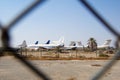 RAS AL KHAIMAH, UNITED ARAB EMIRATES - NOV 09th, 2017: Abandoned Airplane in the desert at Ras Al Khaima airport, shot