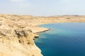 beautiful seaside with a sandy beach. Landscape with desert, blue sky and sea. Ras Mohamed National Park in Egypt. Africa Royalty Free Stock Photo