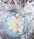 Rasagolla, a Bengali delicacy- served with saffron strands