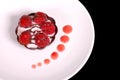 Rasberry mousse tart with strawberry sauce Royalty Free Stock Photo