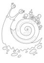 Cartoon page for coloring book with snail, vector illustration Royalty Free Stock Photo