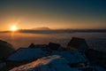 Rasnov fortress Brasov Romania panorama sunset hill on top blue hour Royalty Free Stock Photo