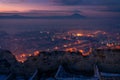 Rasnov fortress Brasov Romania panorama sunset hill on top blue hour Royalty Free Stock Photo