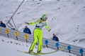 Rasnov, Romania - February 7: Unknown ski jumper competes in the FIS Ski Jumping World Cup Ladies on February 7, 2015 in Rasnov Royalty Free Stock Photo