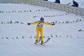 Rasnov, Romania - February 7: Unknown ski jumper competes in the FIS Ski Jumping World Cup Ladies on February 7, 2015 in Rasnov Royalty Free Stock Photo