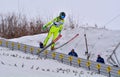 Rasnov, Romania - February 7: Unknown ski jumper competes in the FIS Ski Jumping World Cup Ladies on February 7, 2015 in Rasnov Royalty Free Stock Photo