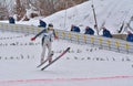 Rasnov, Romania - February 7: Unknown ski jumper competes in the FIS Ski Jumping World Cup Ladies on February 7, 2015 in Rasnov Royalty Free Stock Photo