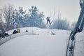 Rasnov, Romania - January 25: Unknown ski jumper competes in the FIS Ski Jumping World Cup Ladies Royalty Free Stock Photo