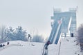 Rasnov, Romania - January 25: Unknown ski jumper competes in the FIS Ski Jumping World Cup Ladies Royalty Free Stock Photo