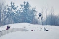 Rasnov, Romania - January 25: Unknown ski jumper competes in the FIS Ski Jumping World Cup Ladies Royalty Free Stock Photo