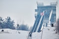 Rasnov, Romania - January 25: Unknown ski jumper competes in the FIS Ski Jumping World Cup Ladies Royalty Free Stock Photo