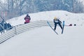 Rasnov, Romania - January 25: Unknown ski jumper competes in the FIS Ski Jumping World Cup Ladies Royalty Free Stock Photo