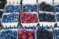 Raspberries, blackberries and blueberries market display